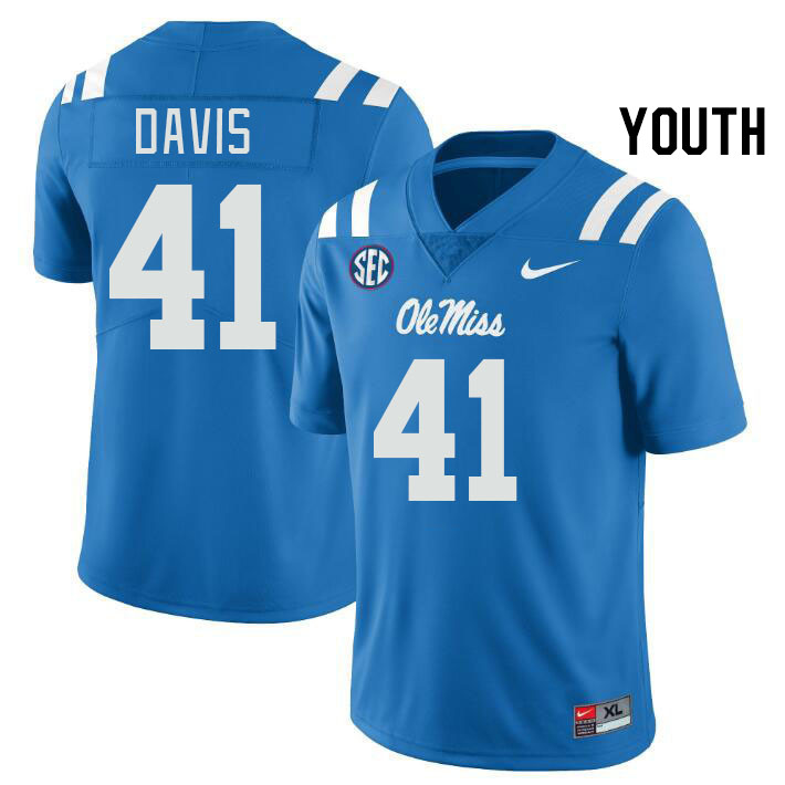 Youth #41 Caden Davis Ole Miss Rebels College Football Jerseys Stitched Sale-Power Blue